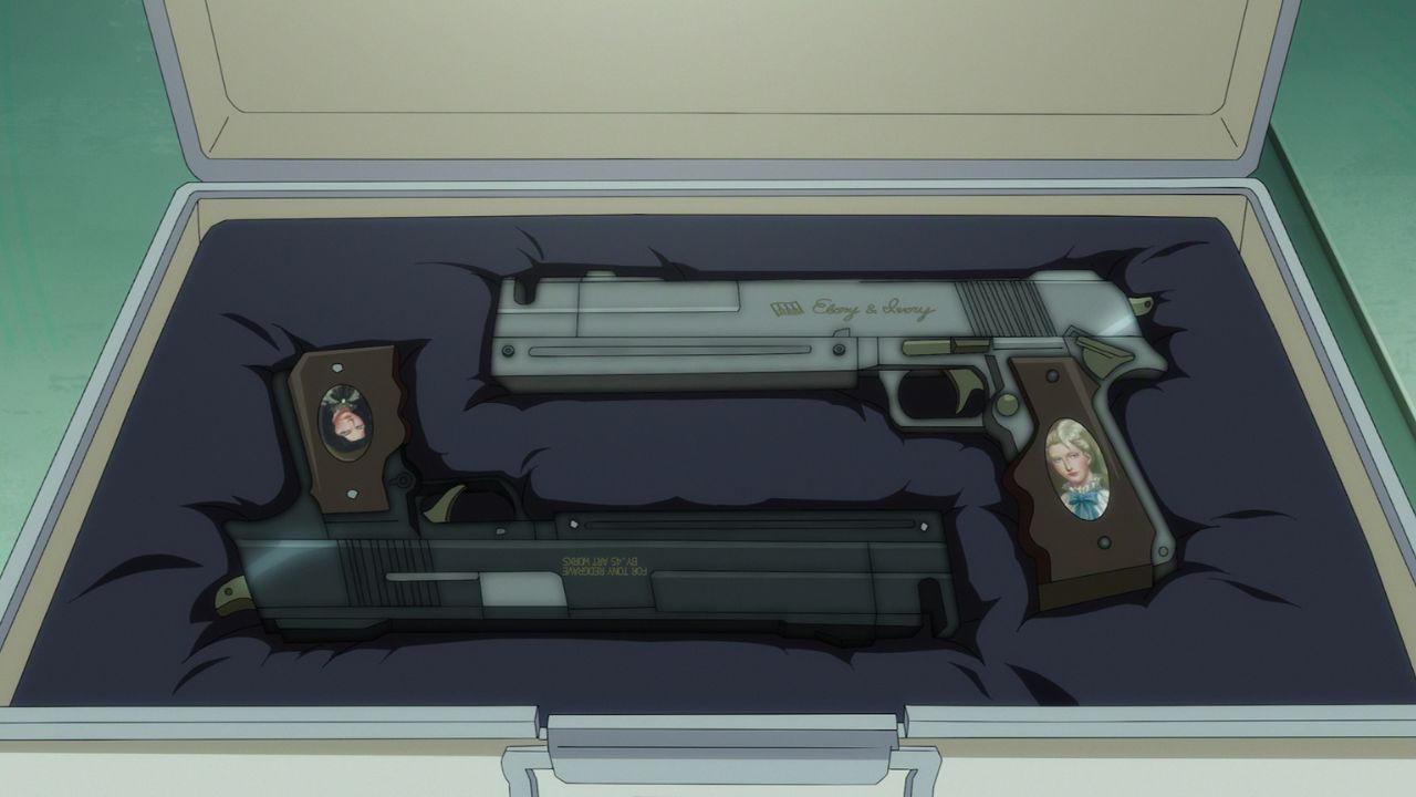 Tony Redgrave gifting Dante two pistols in Devil May Cry Season 2 