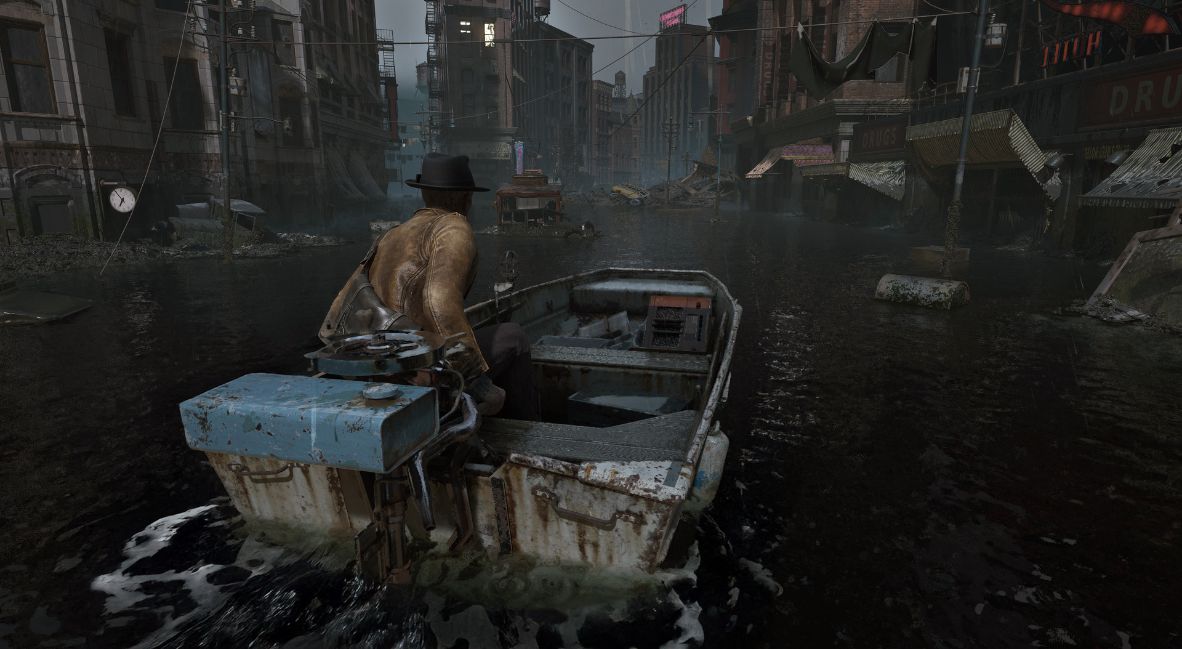 Calvin drives a boat in The Sinking City 2