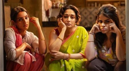 Triptii Dimri, Madhuri Dixit, and Dharna Durga in Maa Behen