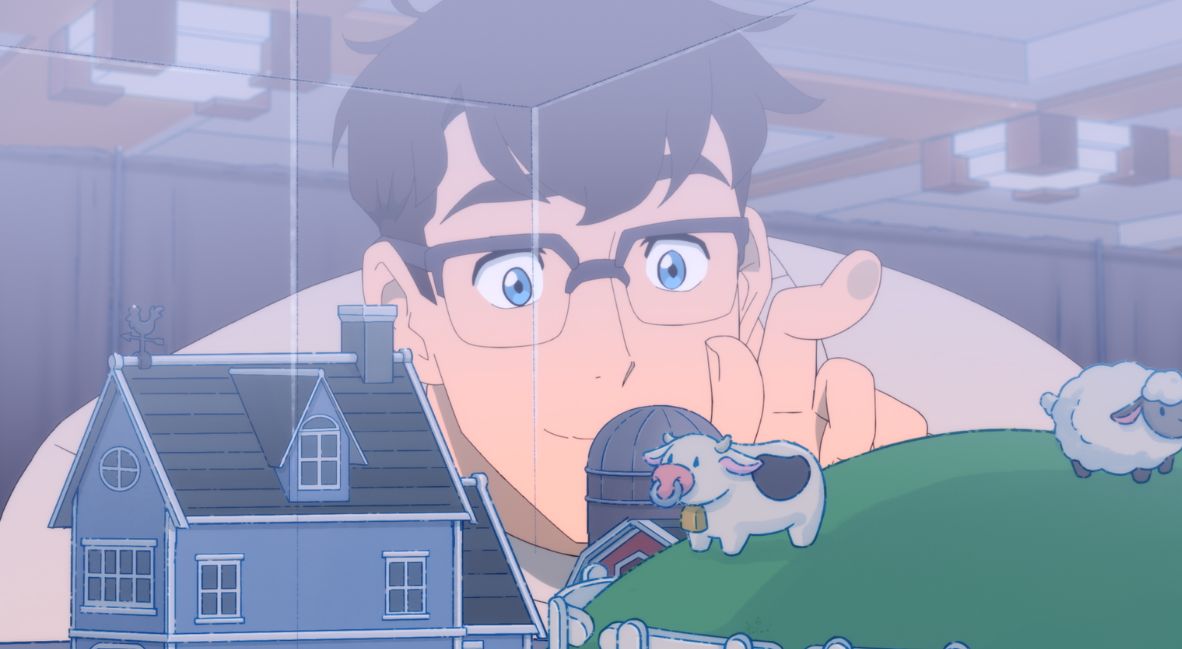 Clark looks at a display model