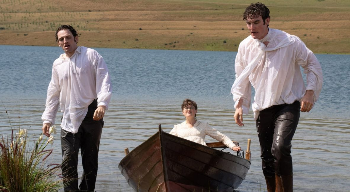 Ryder, Tom, and Mary walk out of the water
