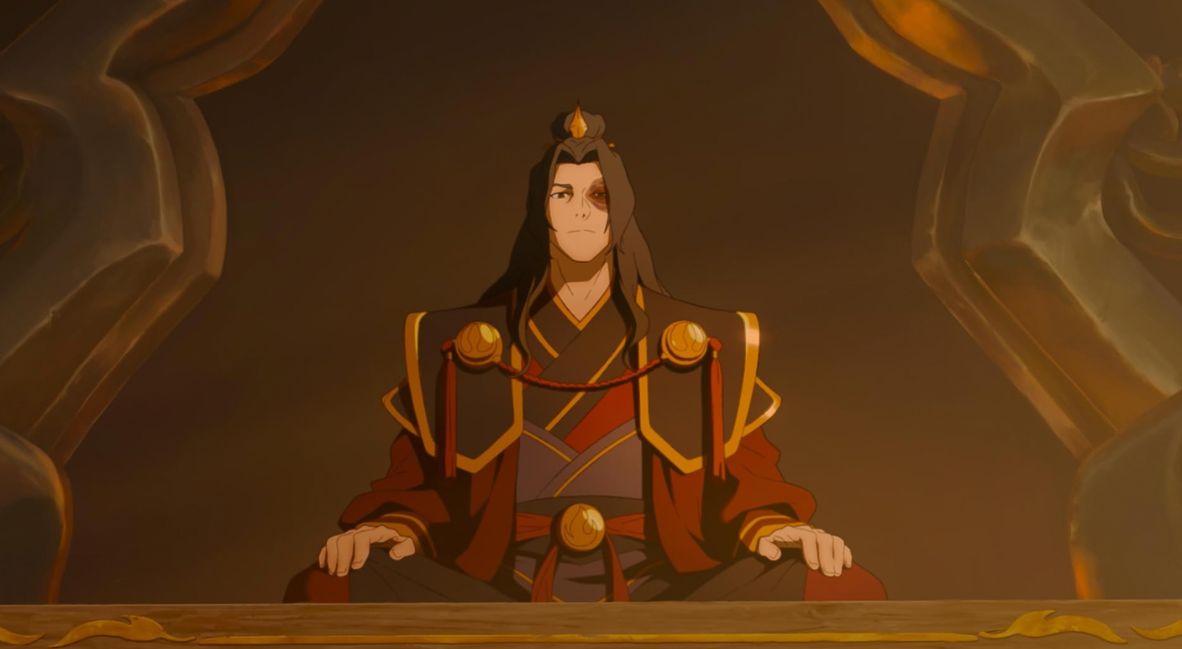 Fire Lord Zuko sits council in Avatar Aang: The Last Airbender