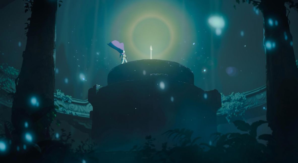Aang approaches the staff that wields the power to create airbenders