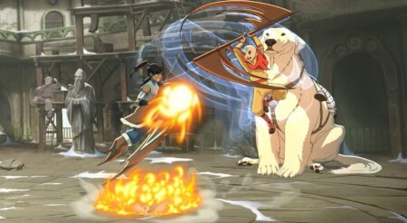 Korra and Aang fighting in Avatar Legends: The Fighting Game