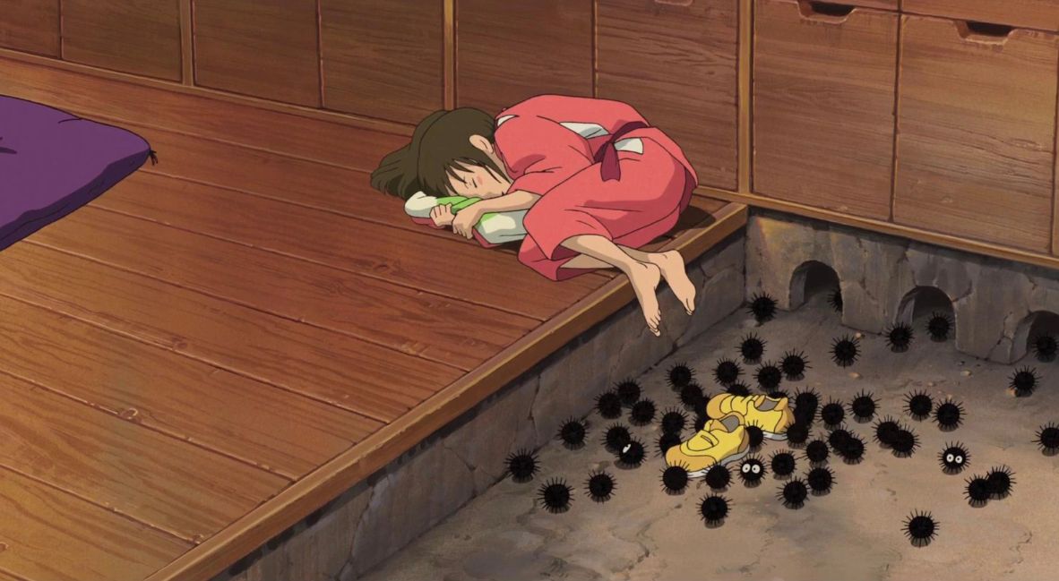 Chihiro surrounded by the Soot Sprites