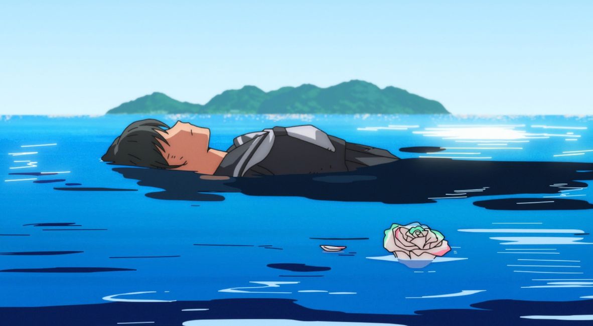 Mari lays in the water
