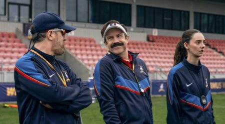 Brendan Hunt, Jason Sudeikis and Tanya Reynolds in Ted Lasso Season 4 Episode 5