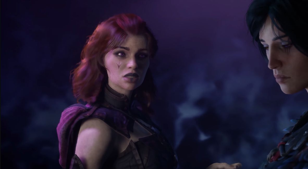 Warlock Dungeons & Dragons - Tasha trailer screenshot speaking to Kaatri