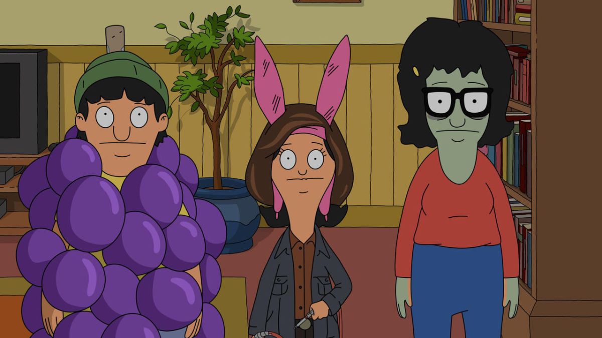 Gene, Louise, and Tina in different costumes