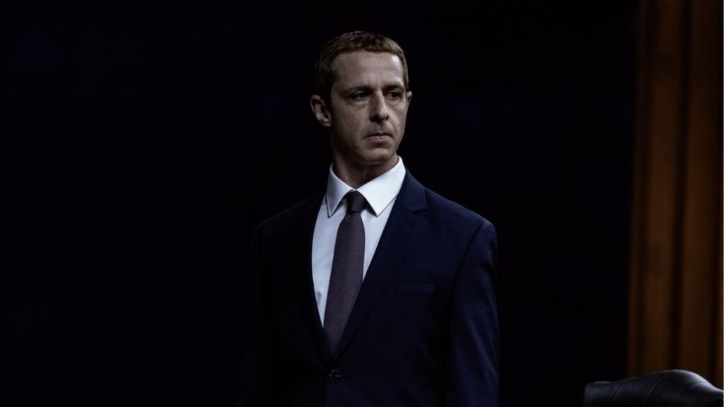Jeremy Strong as Mark Zuckerberg in The Social Reckoning