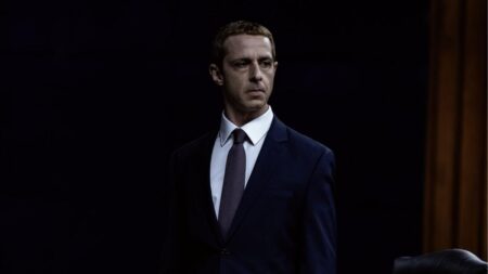 Jeremy Strong as Mark Zuckerberg in The Social Reckoning