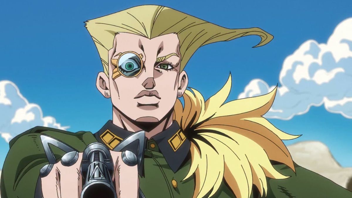 Fritz von Stroheim pointing his gun at Gyro