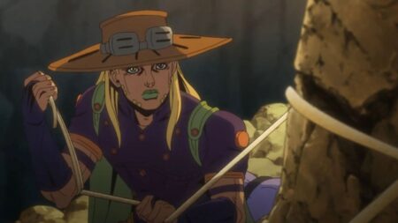 Gyro and the zombie horse in JoJo's Bizarre Adventure Steel Ball Run Episode 6