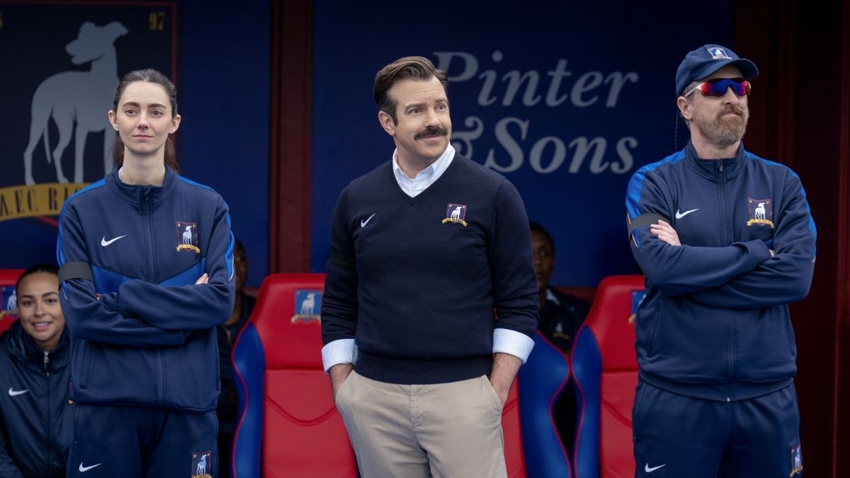 Tanya Reynolds, Jason Sudeikis and Brendan Hunt in Ted Lasso Season 4 Episode 10
