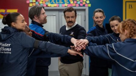 Abbie Hern, Brendan Hunt, Jason Sudeikis, Tanya Reynolds and Jude Mack in Ted Lasso Season 4 Episode 10